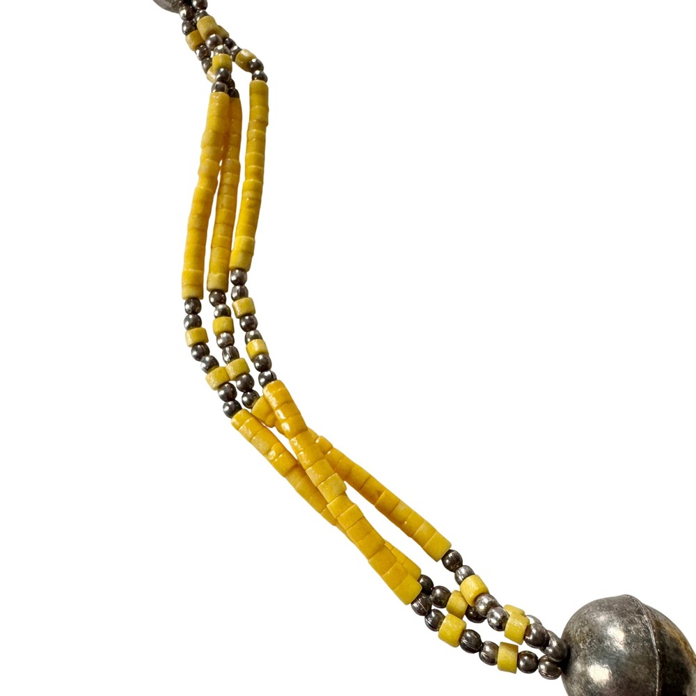 Vintage 1970s Yellow & Silver Beaded Statement Necklace Long Festival Boho - Picture 8 of 9
